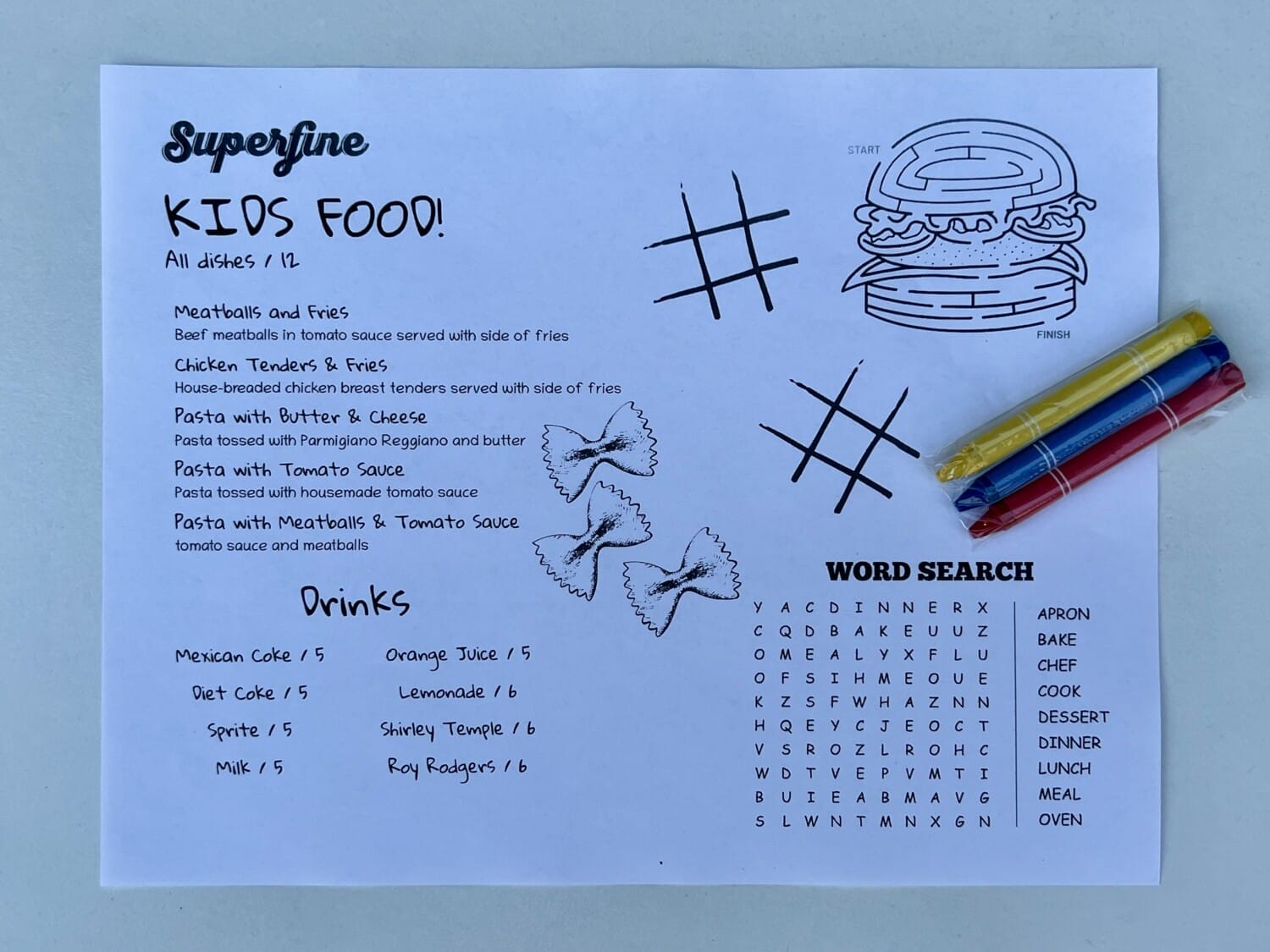 Kids Menu Los Angeles